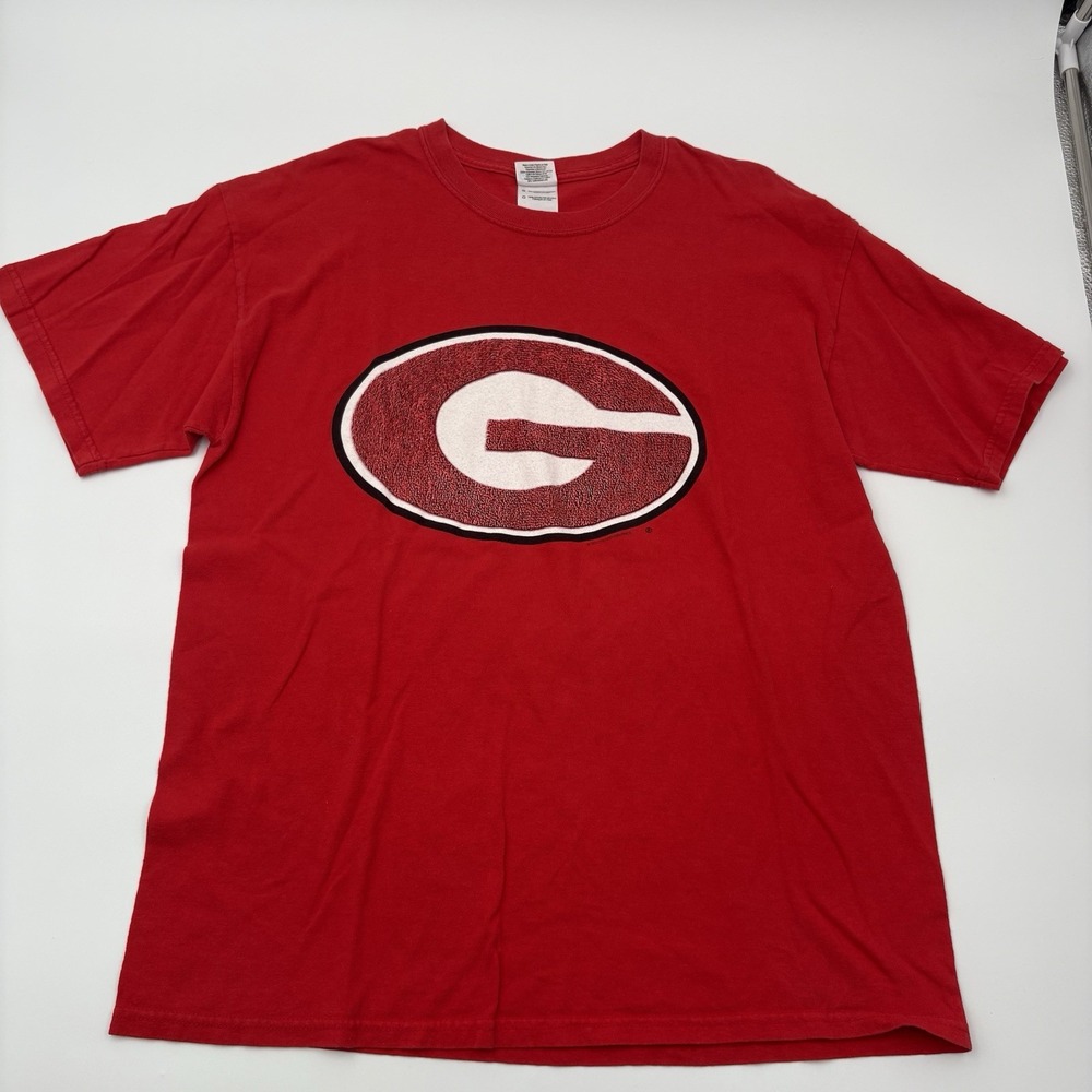Gildan Georgia Bulldogs T Shirt Mens Large Red‎ Graphic Tee Logo